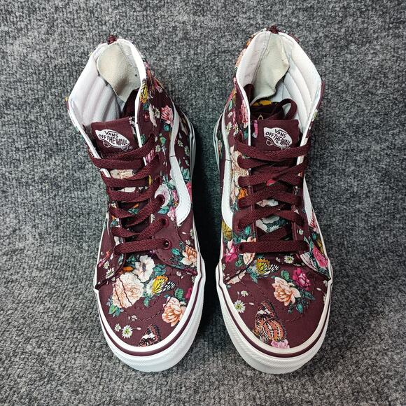 Vans Sk8 Hi Women Size 5 Floral Burgundy Lace Up Sneakers Cottage - Picture 3 of 9